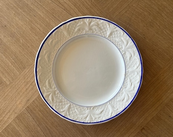 France Antique Bordeaux faience Vintage White Relief Dessert Plate with Blue Line #3