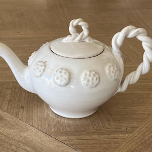 French Vintage Malicorne Kiln Emile Tessier Button Relief Teapot France Antique