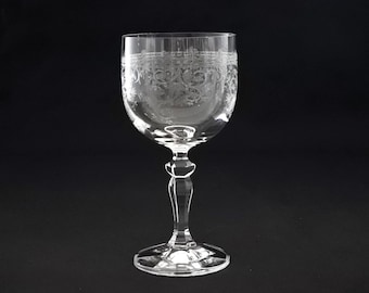 French Vintage Ivy pattern etching glass for red wine, height 15.5cm