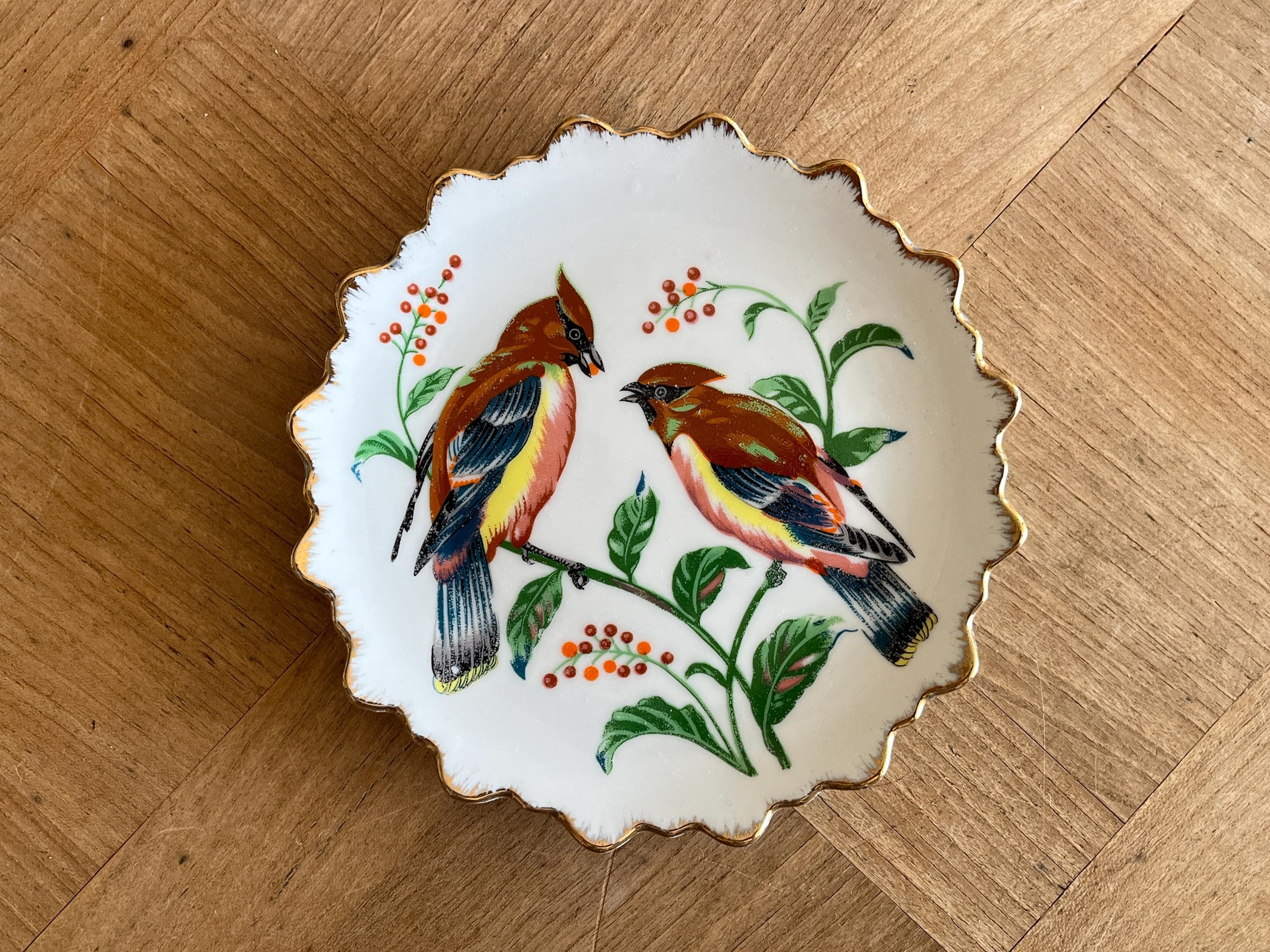 French Vintage Small bird pattern plate for wall decoration France Antique