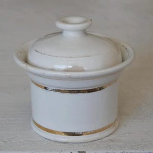 Frankreich Antik Creil et Montereau Weiß Terrine Topf mit Gold Line Französisch Vintage