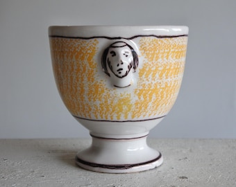 France Antique 19th Century Faience Sucrier with Mascarons Sponge Pattern French Vintage