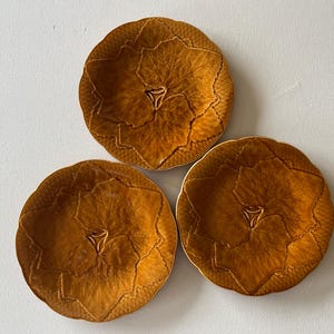 France Antique Set of 3 Barbotine Grape leaf relief dessert plate Majolica 21.5cm French Vintage