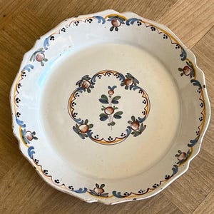 France Antique French Vintage White Glaze Plate with Floral Medallions Hand painted