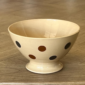 France Antique Cafe au Lait Bowl, Beige with Brown Dots, 14.3cm Diameter French Vintage
