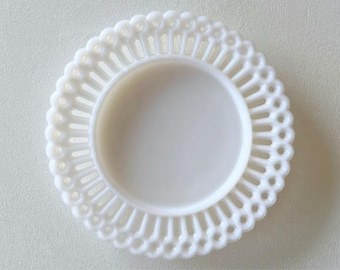 French Vintage Antique Milk glass lace rim white opaline dessert plate