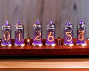 IN-14 Nixie watch. 6 tubes. Wood case. Desktop clock. Great gift.