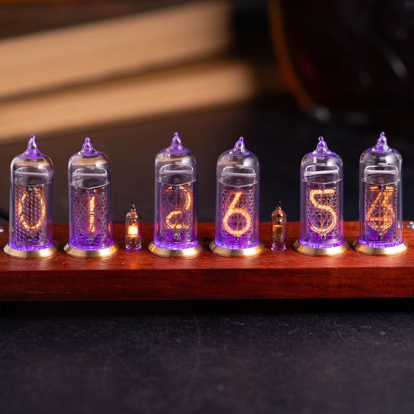 IN-14 6- digits Nixie clock Kit. Wooden case. Tubes included. Wi-fi. Great gift.