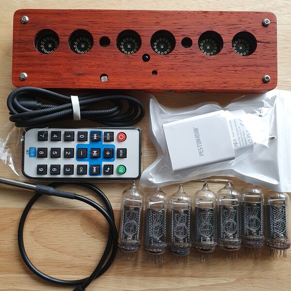 IN-14 6- digits Nixie clock Kit. Wooden case. Tubes included. Wi-fi. Great gift.