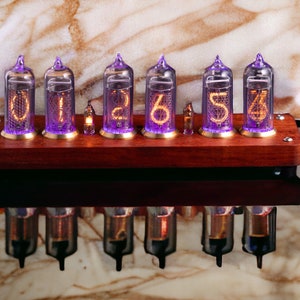 IN-14 Montre Nixie. 6 tubes. Coffret en bois. Horloge de bureau. Grand cadeau. image 5