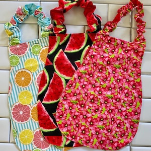 Toddler Aprons - fruit and flowers - Elasticated Neck