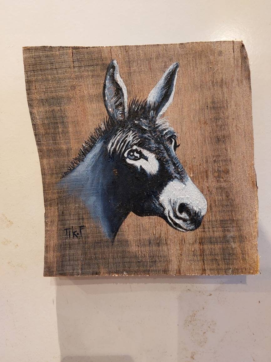 Peinture sur Bois Recyclé Tableau Pour Décoration Murale Âne