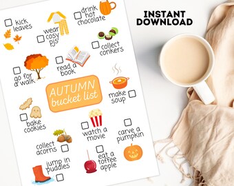 Autumn Bucket List | Printable Fall Bucket List | Family Bucket List for Fall | Instant Digital Download