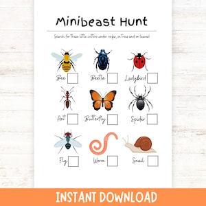 Mini-Beast Hunt for Kids | Bug Scavenger Hunt, Insect I Spy Game | Instant Digital Download
