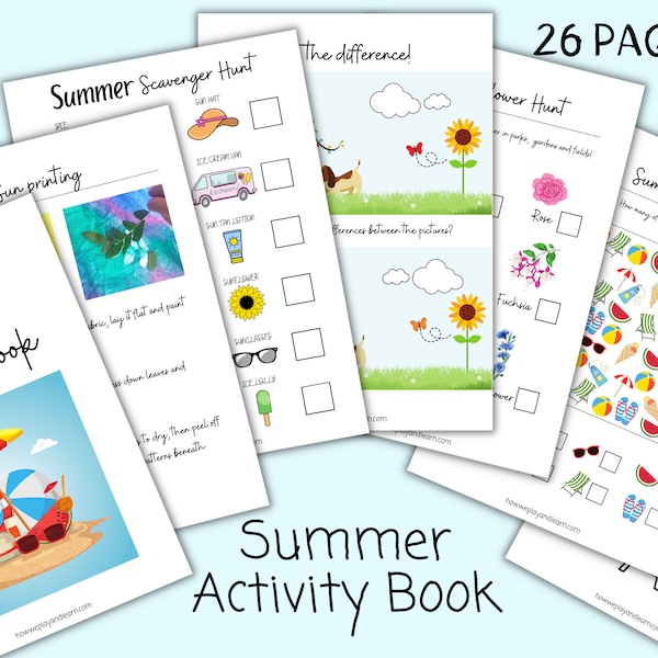 Summer Holiday Activity Book | Bumper Pack of Summer Colouring Pages & Holiday Activities | Instant Download