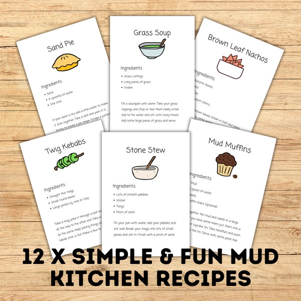 Mud Kitchen Recipes | 12 x Fun Recipe Posters and Flashcards for Sensory Play