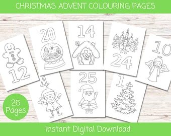 Christmas Countdown Colouring Pages | Xmas Advent Countdown to Christmas Pages | Instant Download