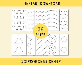 Scissor Skill Worksheets | 36 x Printable Cutting Practice Pages | Instant Download