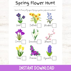 Lentebloemenjacht | Leuke paasspeurtocht voor kinderen | Afdrukbaar Lente I Spy-spel