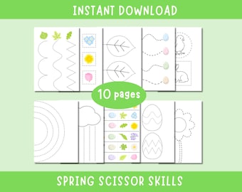 Spring Scissor Skills Printable Worksheets | Easter Cutting Practice | Instant Download