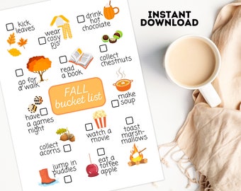 Kids Fall Bucket List | Printable Fall Family Bucket List | Instant Digital Download