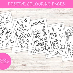 Páginas para colorear de afirmaciones positivas / Hojas para colorear de mindfulness / Citas de mindfulness para niños