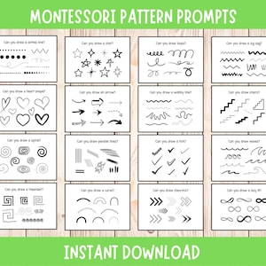 Instrucciones de patrones Montessori / Hojas de trabajo de motricidad fina / Práctica de escritura a mano / Descarga instantánea