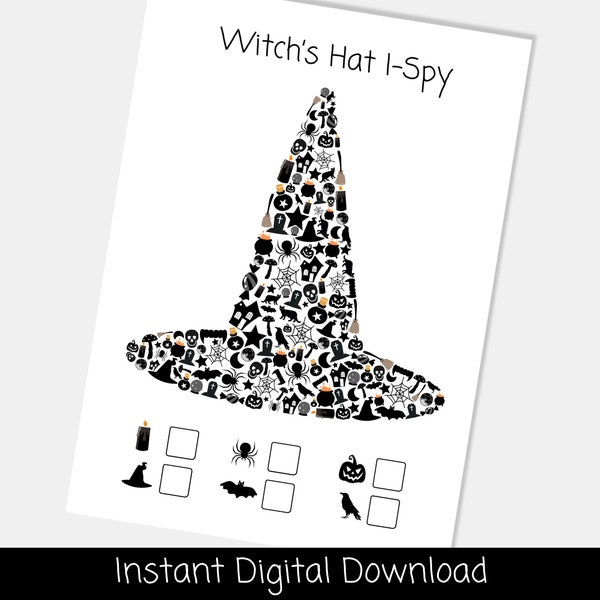 Witch Hat I-Spy Sheet | Kids Halloween Party Printable | Halloween Activity Sheet | Instant Download