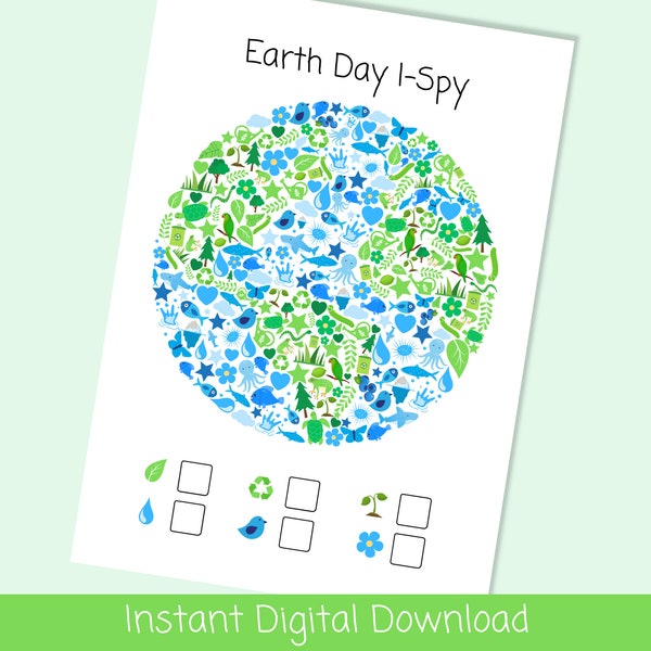 Earth Day I-Spy Worksheet | Planet Earth Recycling Topic Printable for Kids | Instant Digital Download