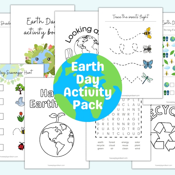 Earth Day Activity Book | Earth Topic Recycling Colouring Pages and Worksheets | Instant Download