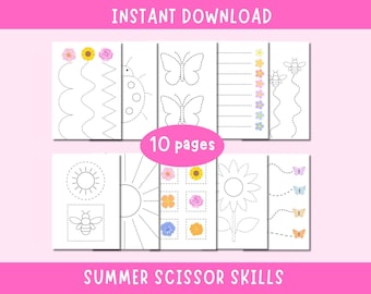 Printable Summer Cutting Practice | 10 x Scissor Skills Worksheets