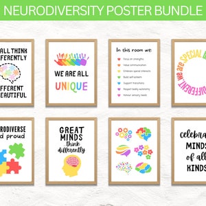 Paquete de carteles sobre neurodiversidad / Carteles sobre educación especial para personas con necesidades educativas especiales (SEN) y trastornos del espectro autista (TEA) / Descarga instantánea
