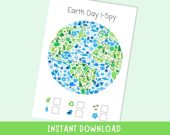 Earth Day I-Spy Worksheet | Planet Earth Recycling Topic Printable for Kids | Instant Digital Download
