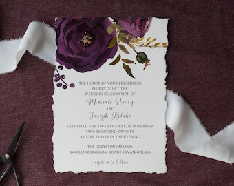 Plum Purple Floral Wedding Invitation Set, Editable Wedding Invite Bundle DIY Printable, Instant Download Wedding Invitation Template A9