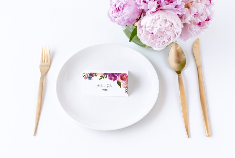 Plum Purple and Blush Pink Floral Flat and Folded Escort Cards; Plum Purple and Blush Pink Floral Flat and Folded Escort Cards;