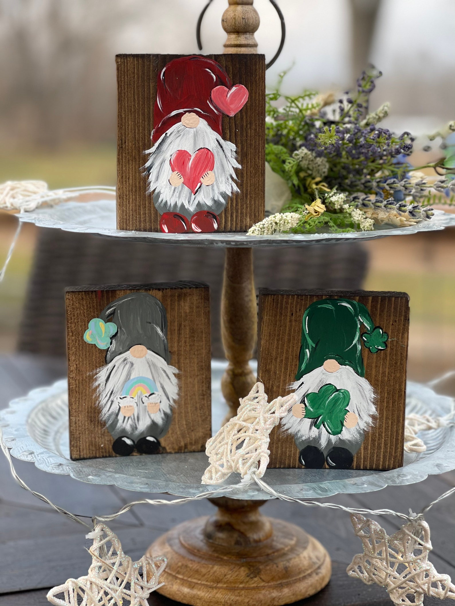 Seasonal Wood Gnome Blocks Wooden Gnome Blocks Hand Painted Etsy