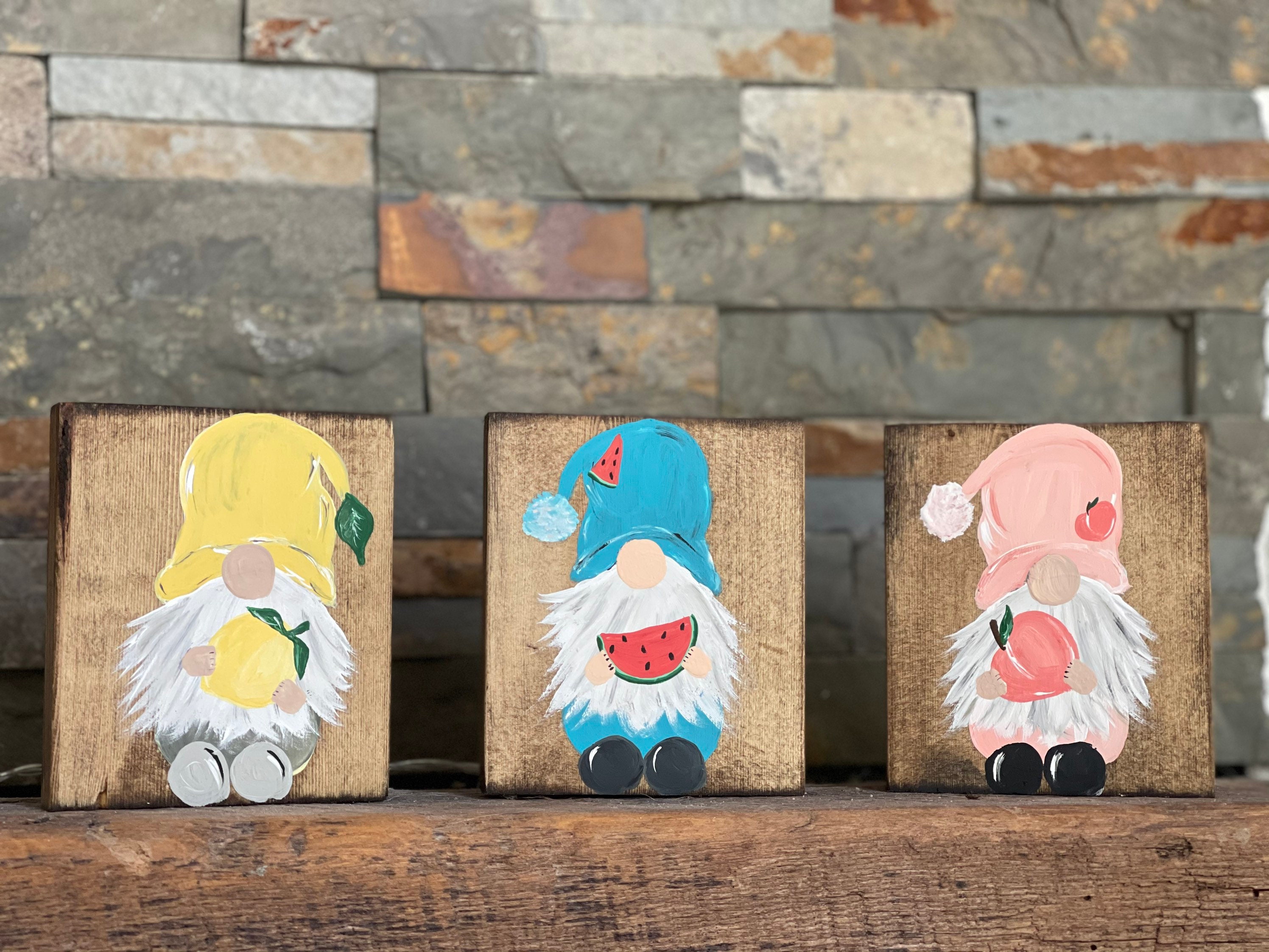 Summer Wood Block Gnomes Fruit Gnomes Watermelon Gnome Etsy