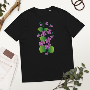 Wild Flower Shirt, Sweet Violet Botanical Organic Cotton T-shirt, Floral Shirt, Cottagecore T-shirt, Cute Nature Lover Gift