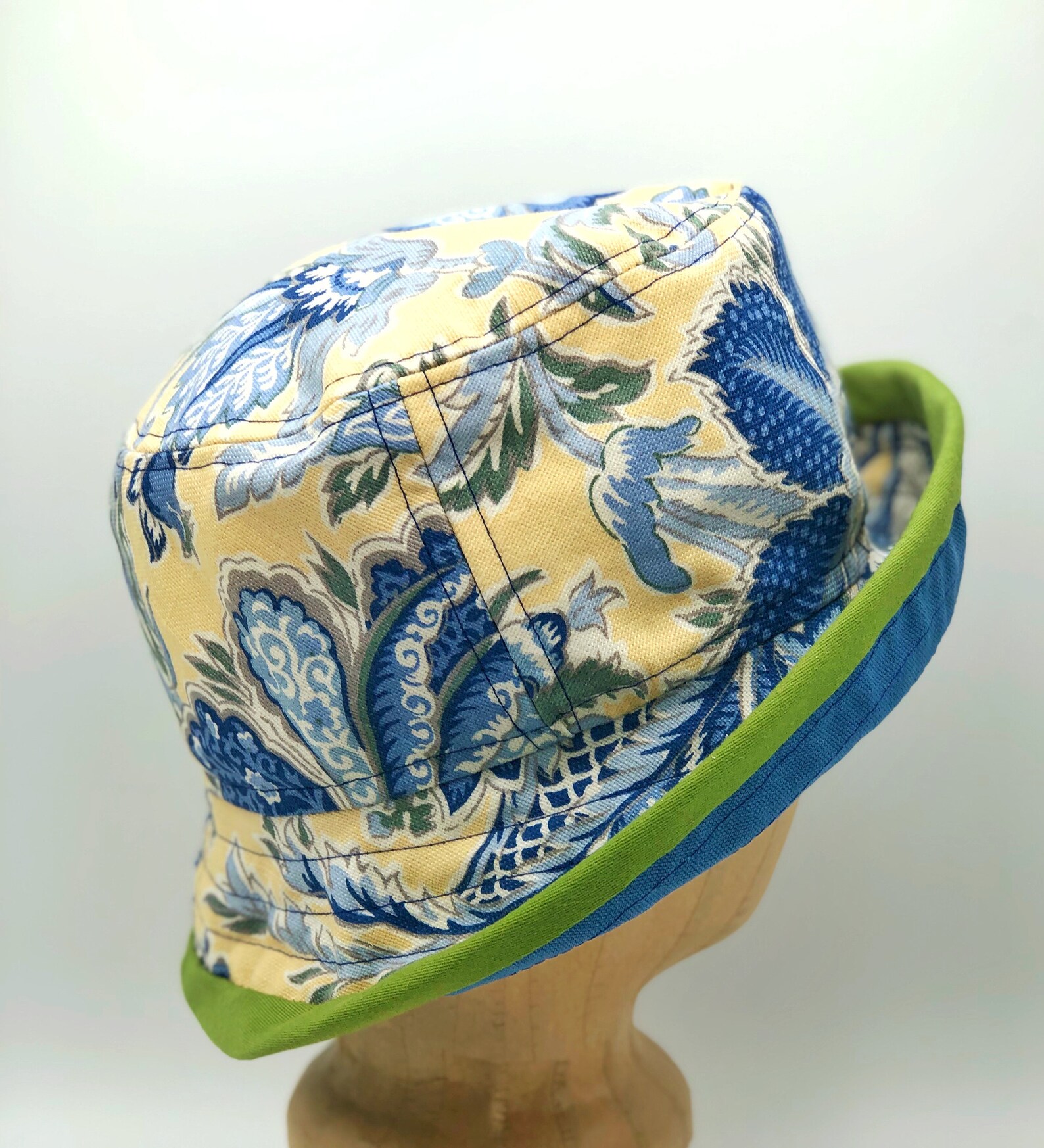 Blue and Yellow Floral Bucket Hat Etsy