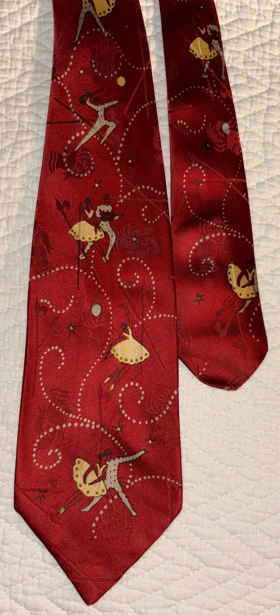 RED HOT Jive bomber brocade red silk 1940s tie - image 2