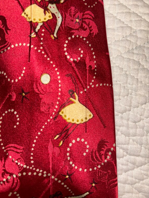 RED HOT Jive bomber brocade red silk 1940s tie - image 4