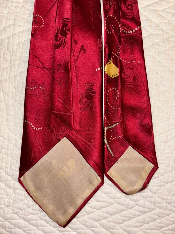 RED HOT Jive bomber brocade red silk 1940s tie - image 9