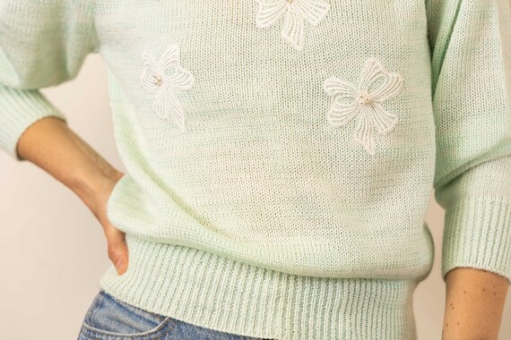 Embroidered Bow Knit Sweater - image 3
