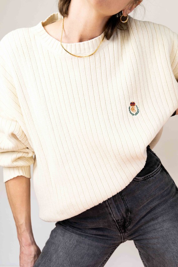 Cotton Knit Soft Ivory Sweater - image 3