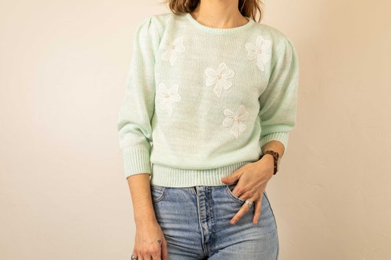 Embroidered Bow Knit Sweater - image 6