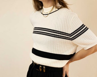 Black White Striped Mock Turtleneck