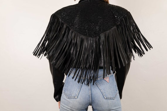 Extra Soft Black Leather Fringe Jacket - image 7