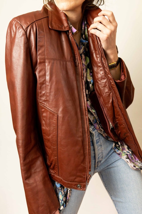 Cognac Faux Fur Lined Leather Jacket