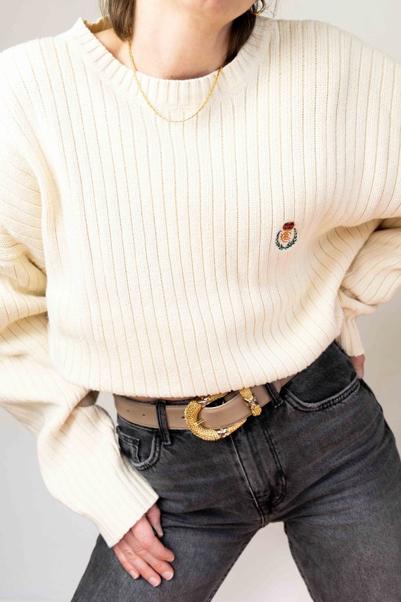 Cotton Knit Soft Ivory Sweater - image 5