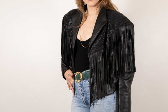 Extra Soft Black Leather Fringe Jacket - image 3